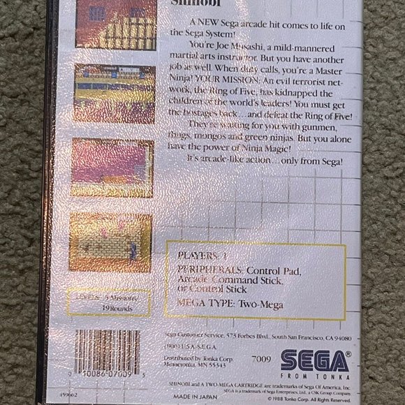 Cased Sega Master System game 1988 “Shinobi” W/ Manual 8-bit Arcade (tonka) - Picture 2 of 3